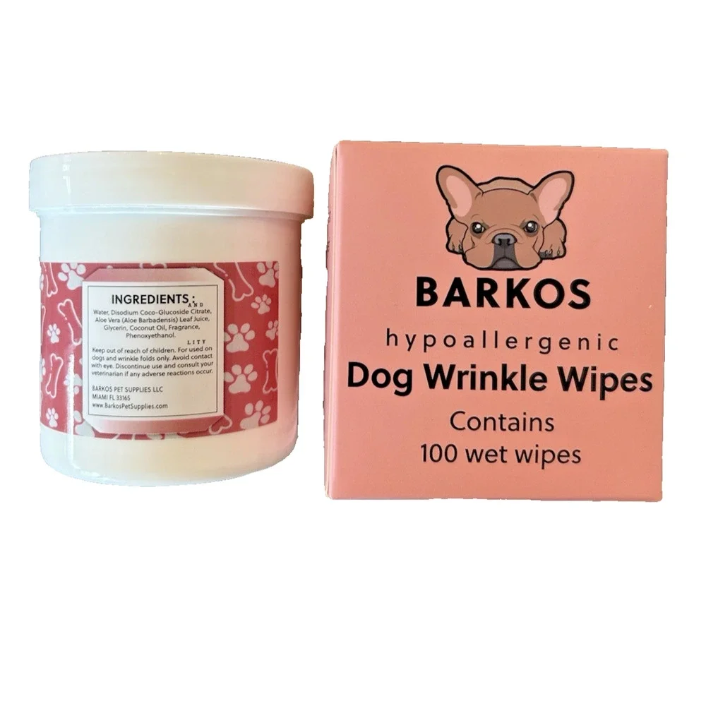Lot Of 2 / Barkos Hypoallergenic Wrinkle Wipes Tear Stain Wipes For Dogs, 100ct
